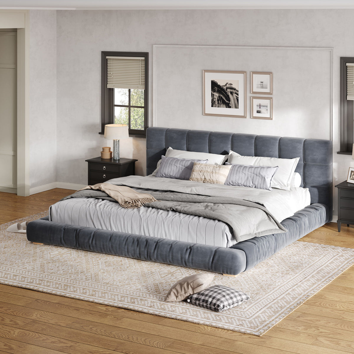 Upholstered Platform Bed Frame With Tufted Headboard