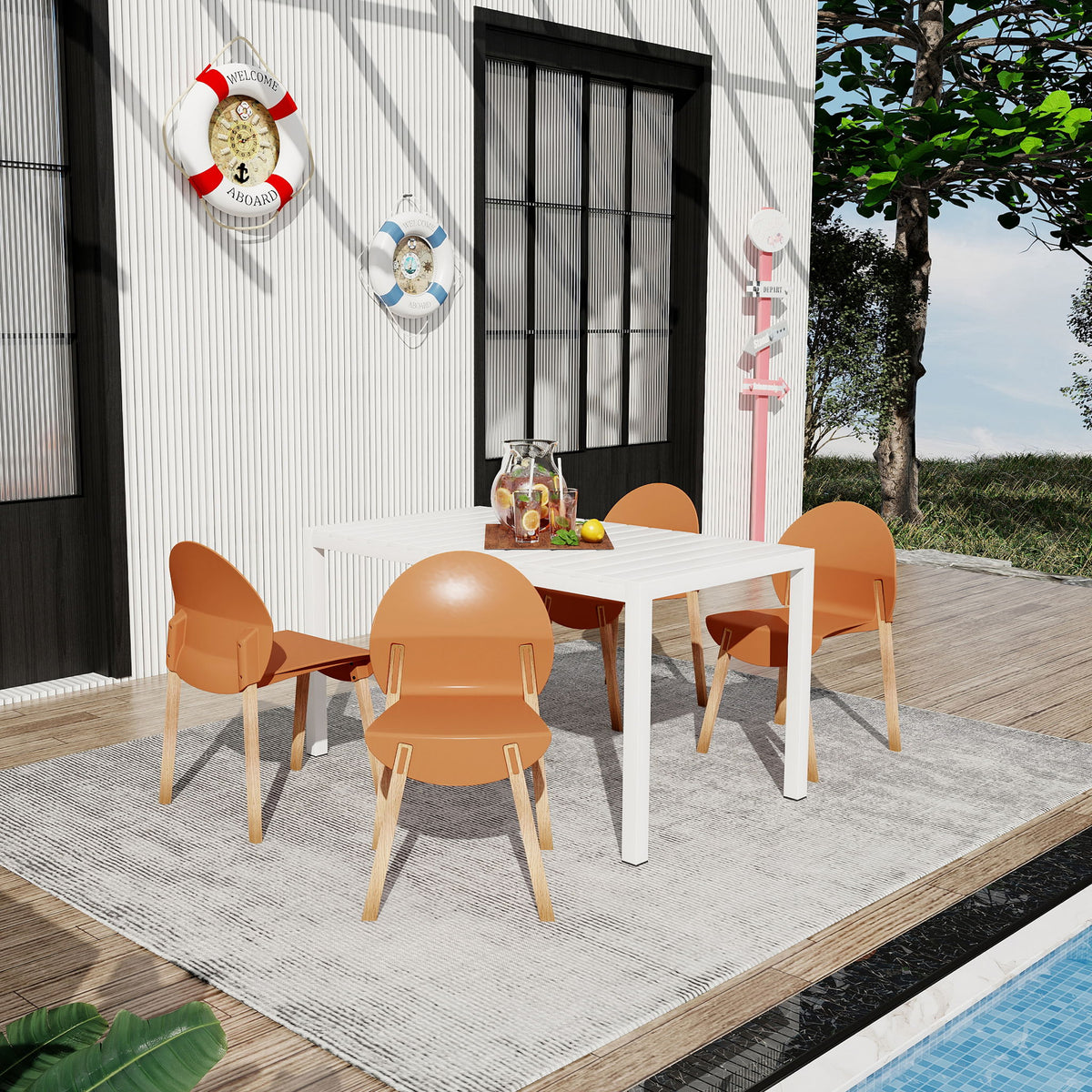 4 Piece Set Of Single Chairs With Long Table