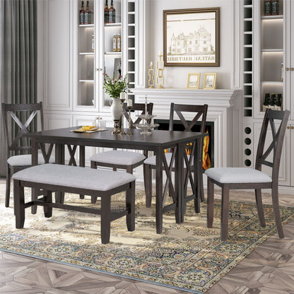 6 Piece Family Dining Room Set, Space Saving Foldable Table And 4 Chairs With Bench
