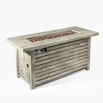 Propane Gas Fire Pit Table, 50000 Btu, Rectangular For Outside - Light Beige