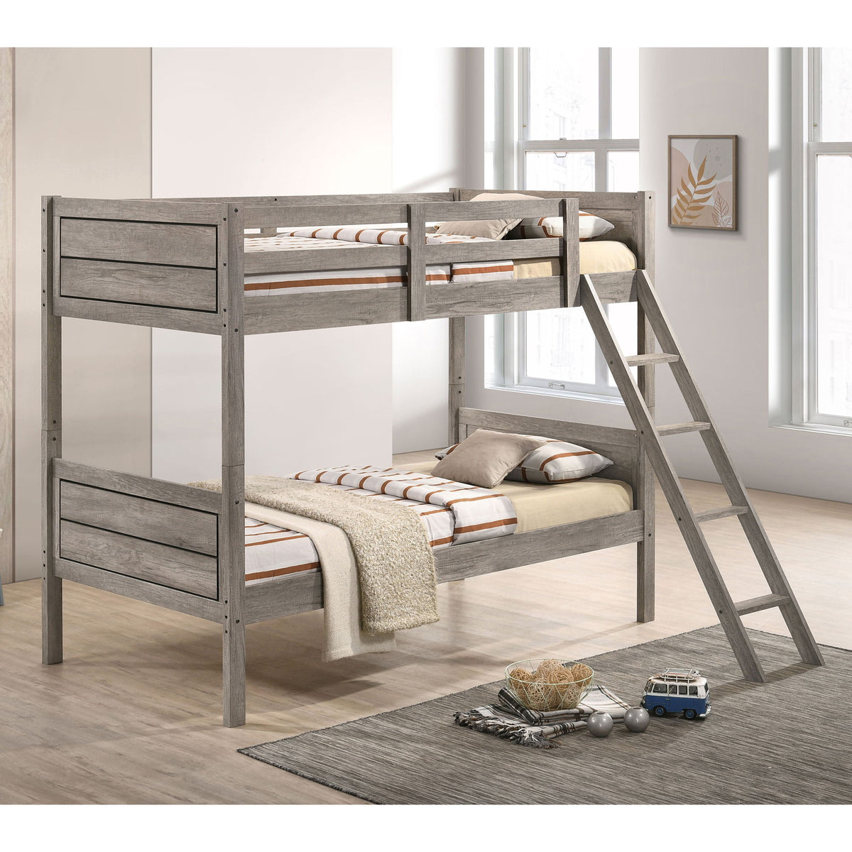 Brenton - Twin Over Twin Bunk Bed With Ladder - Taupe