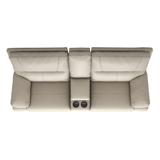 Malibu - Modern Power Motion 3 Piece Reclining Loveseat Sofa With Cup Holders - Cream Taupe Beige