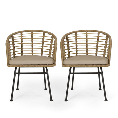 Randy - Modern Wicker Chair With Water Resistant Cushions - Brown / Beige