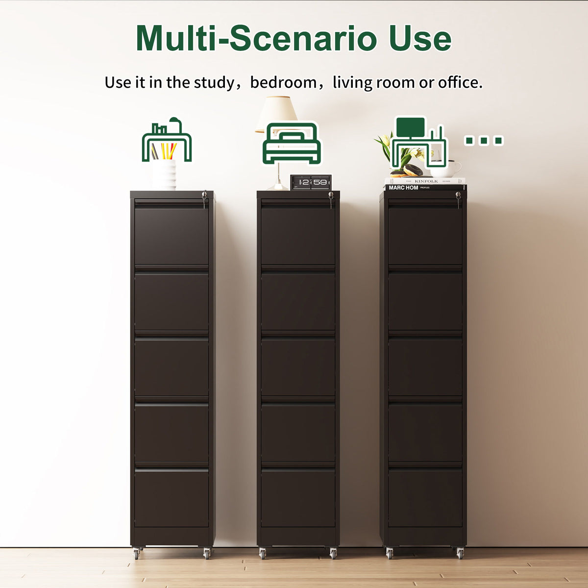 Drawer Metal Locking Vertical File Cabinet With Wheels Heavy Duty Lockable Storage