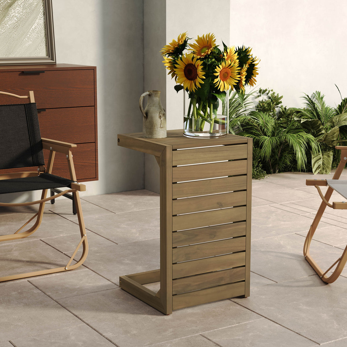 Aluminum Outdoor C - Shaped Side Table For Patio