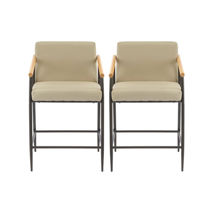 Counter Stool Set With Espresso Metal Frame - Khaki