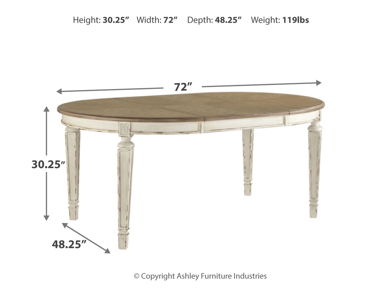 Realyn - Oval Dining Room Extension Table - Chipped White