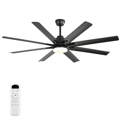 Ceiling Fan With Light 8 Blades, 18W LED 3 Color Dimmable Light, For Living Room & Bedroom - Matte Black