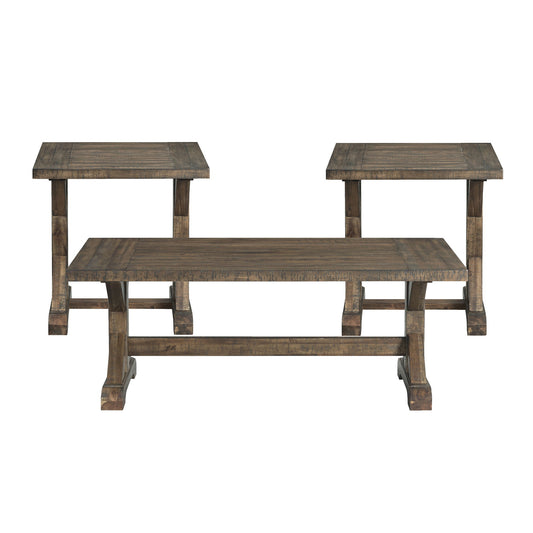 Finn - 3 Piece Accent Trestle Table Set (Coffee Table & Two End Tables) - Dark Walnut