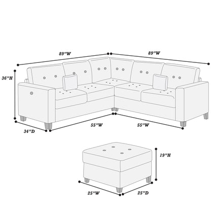 Sectional Set With Corner Wedge Ottoman USB Port
