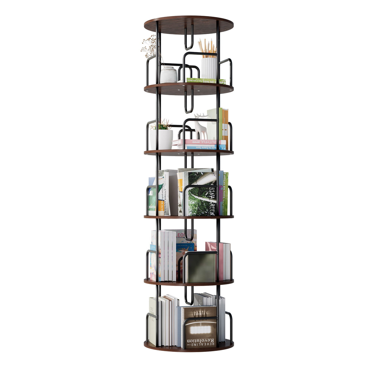 Rotating Bookshelf Tower 5 Tier Spinning 360 Degree Revolving Storage Shelf
