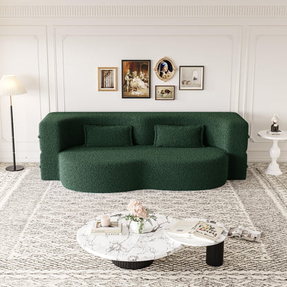 Modern Floor Sofa, With 2 Pillows, Convertible Teddy Fabric Foam Filled Bed