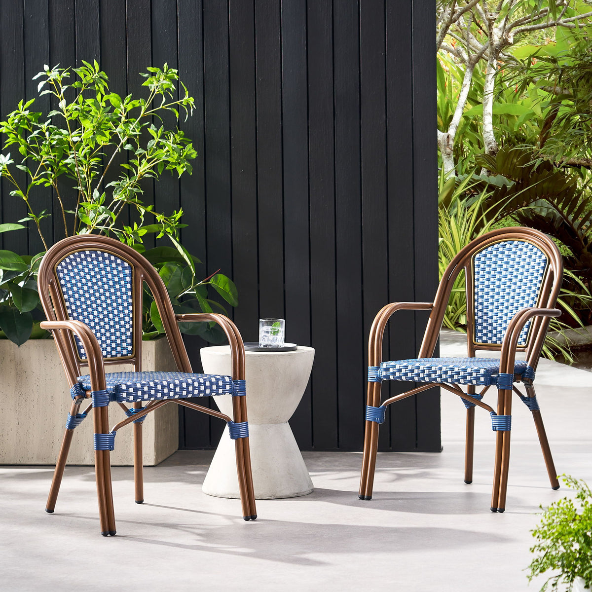 Bistro Chair With 2 Toned Checkered Pattern, (Set of 2) - White / Navy