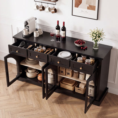 Sideboard Cabinet With 4 Drawers And 4 Arched Glass Doors