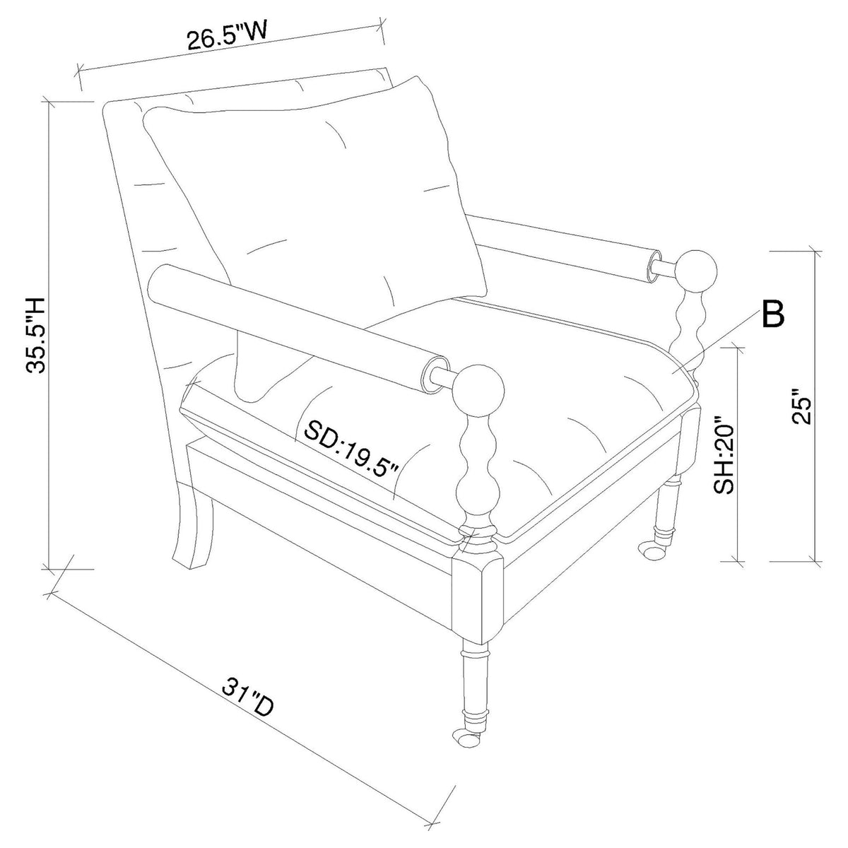 Accent Chair With Turned Legs - Beige