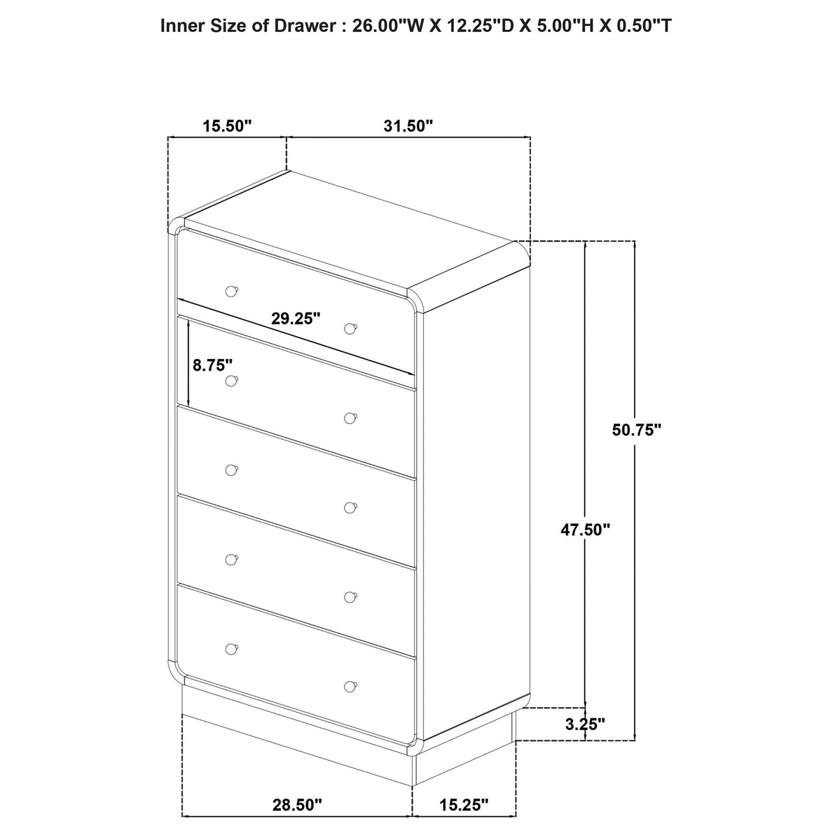 Burton - 5 Drawer Chest Of Drawers - Black