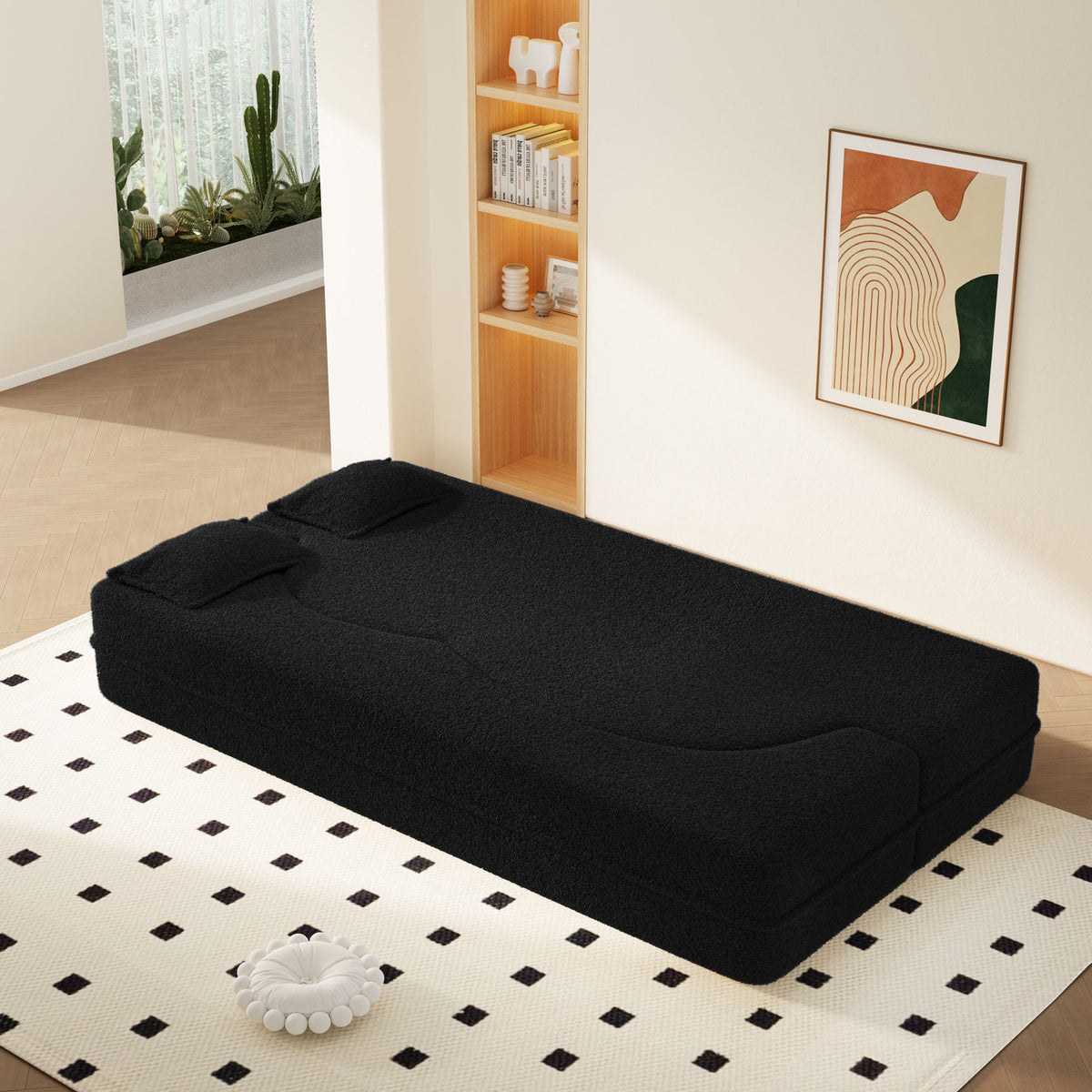 Modern Floor Sofa With 2 Pillows, Twin Size For Living Room