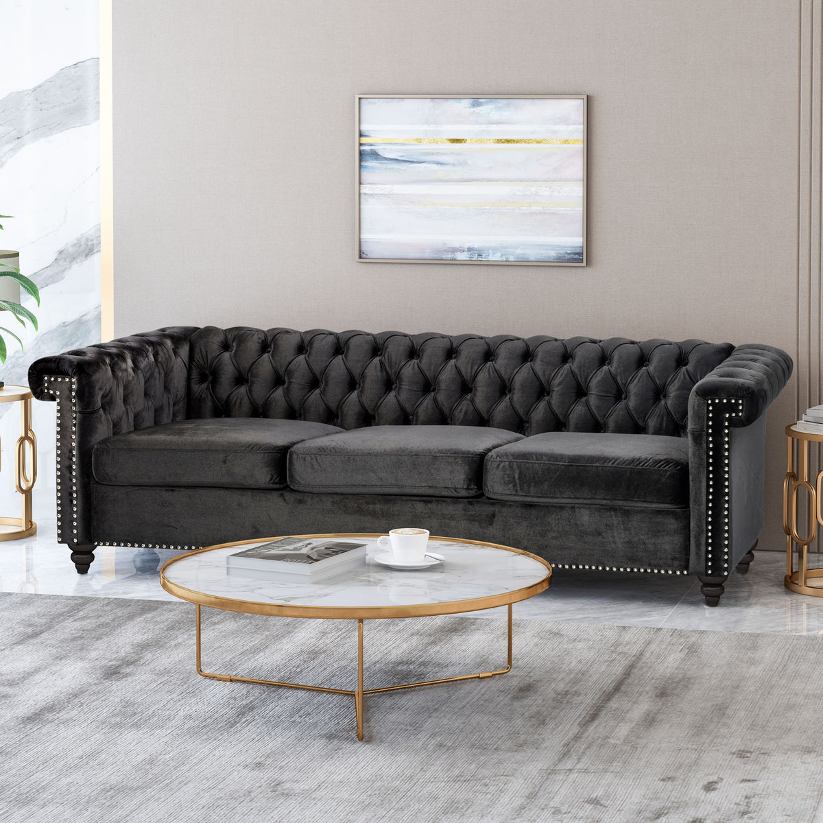Chesterfield Style 3 Seater Sofa With Deep Button Tufting