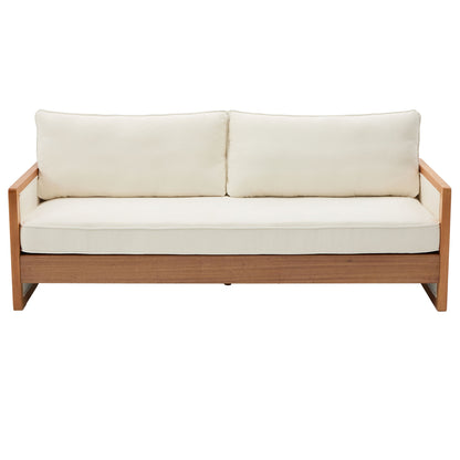 Modern 3 Seater Sofa With Wood Armrests
