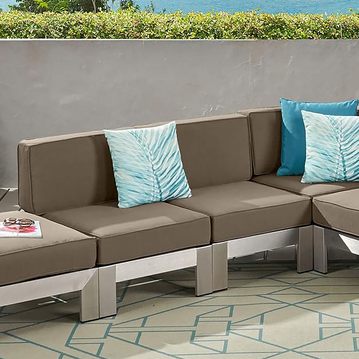 Outdoor Aluminum Armless Chair With Cushion - Khaki