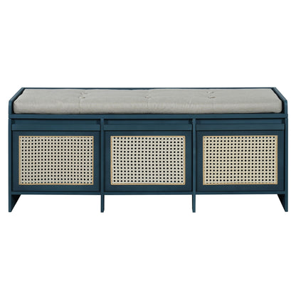 Entryway Shoe Bench With Drawers & Button Tufted Cushion