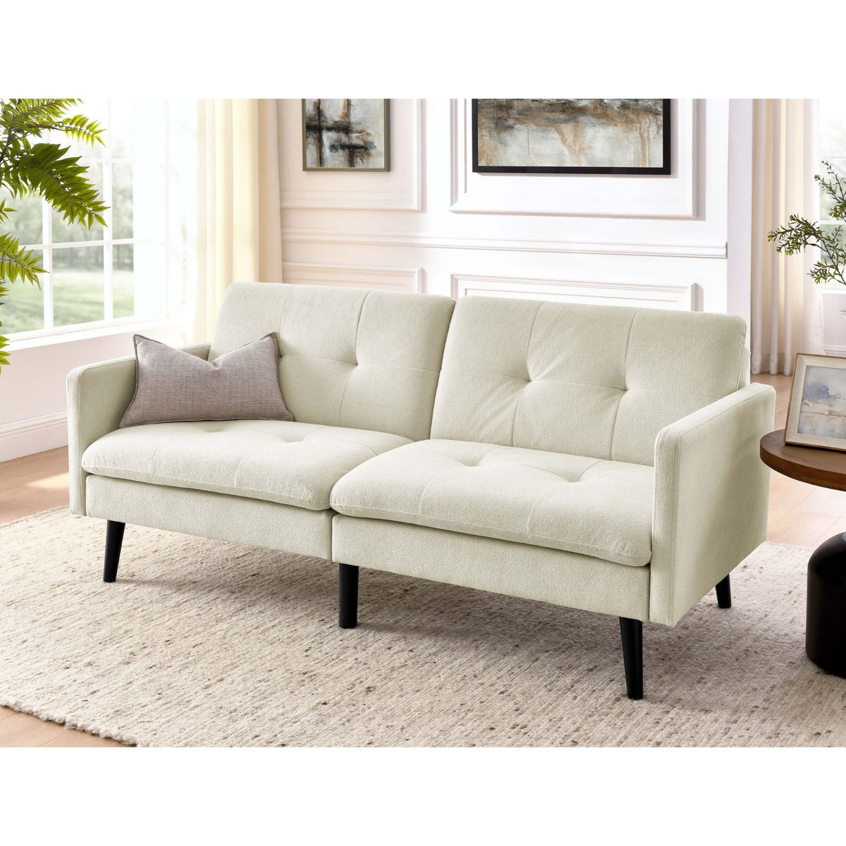 Easy Convert Futon Sofa With Tufted Back And Seat