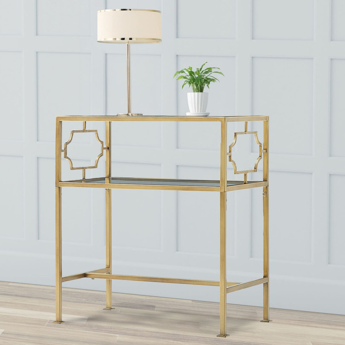 Grifton - Rectangular Glass Accent Table - Antique Gold