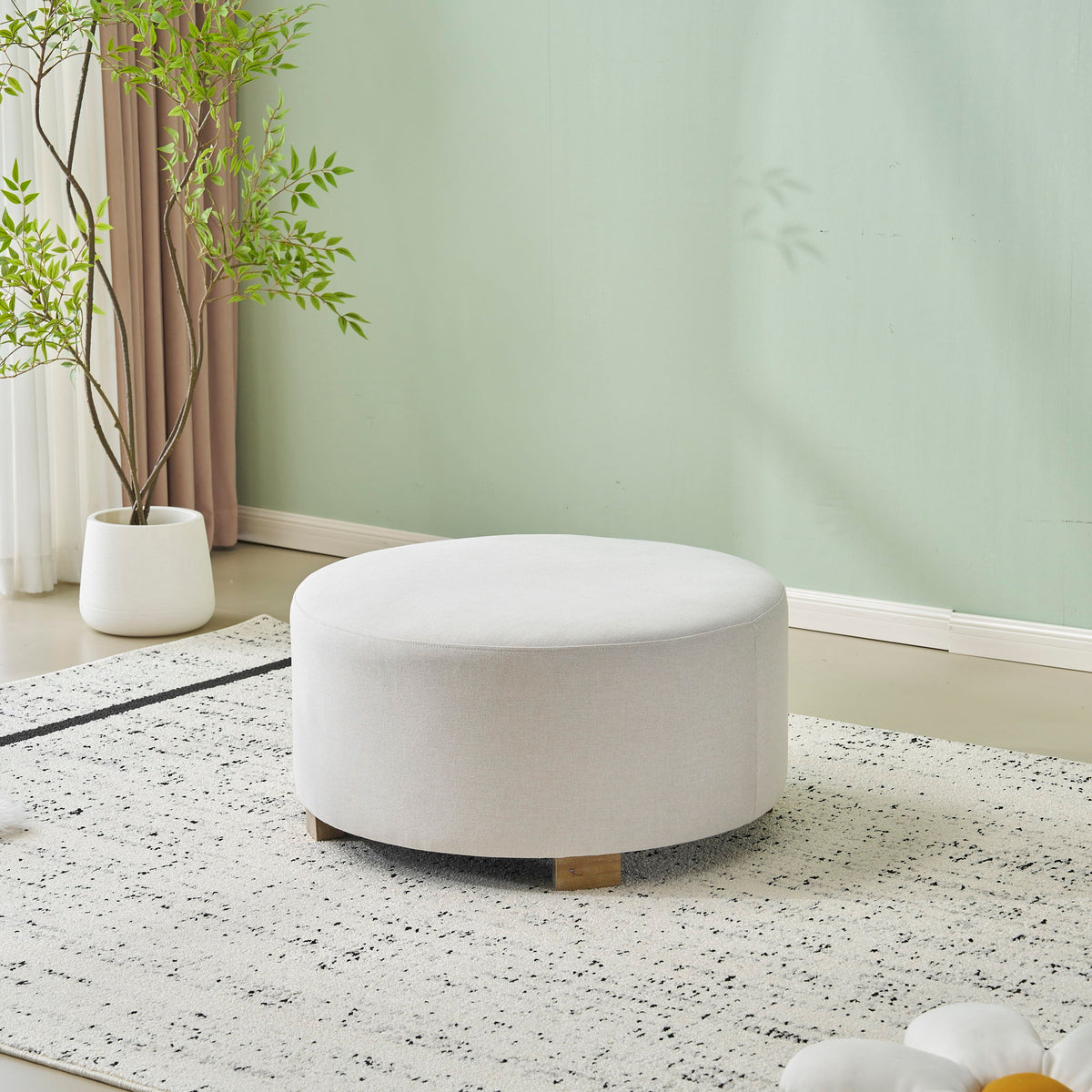Round Ottoman, Minimalist Footstool - White