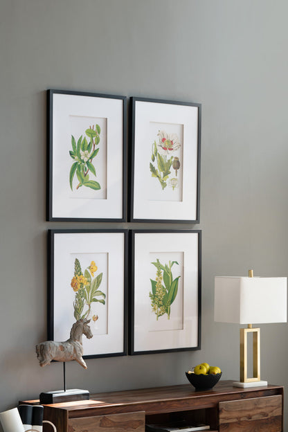 Botanical Flower Wall Art, Home Decor For Living Room Dining Room, Bedroom, Hallway (Set of 4) - White / Blue