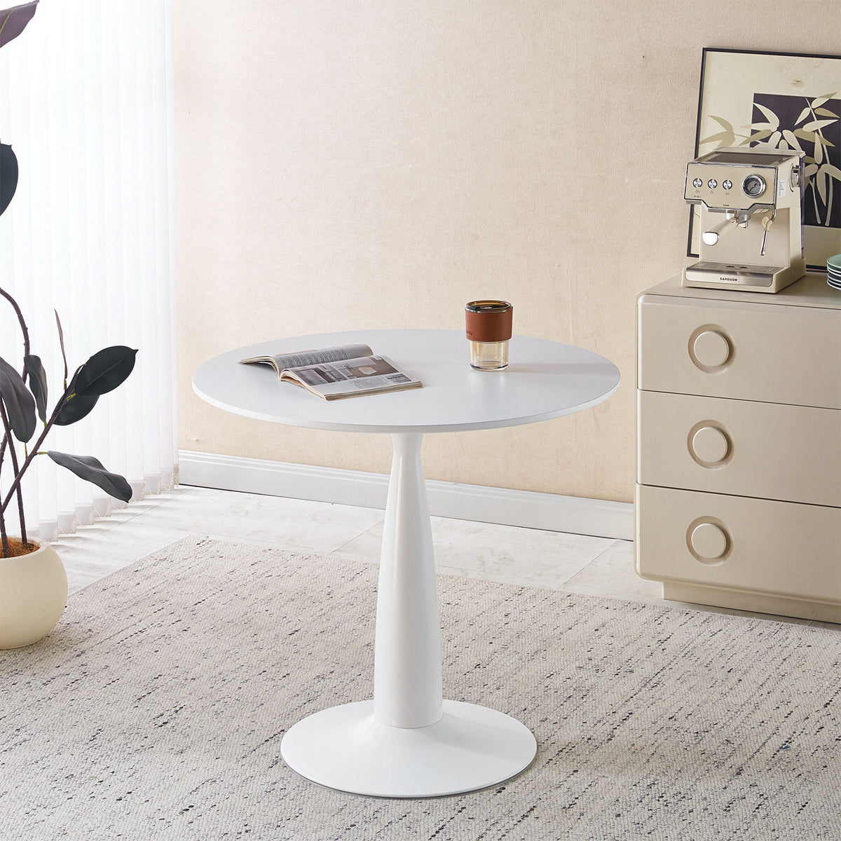 Pedestal Table, Round For Kitchen - White