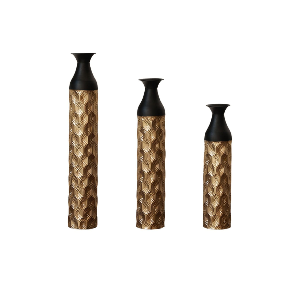 Floor Metal Vases (Set of 3) Gorgeous Home Decoration Large Glazed Metal Vases - Black / Gold