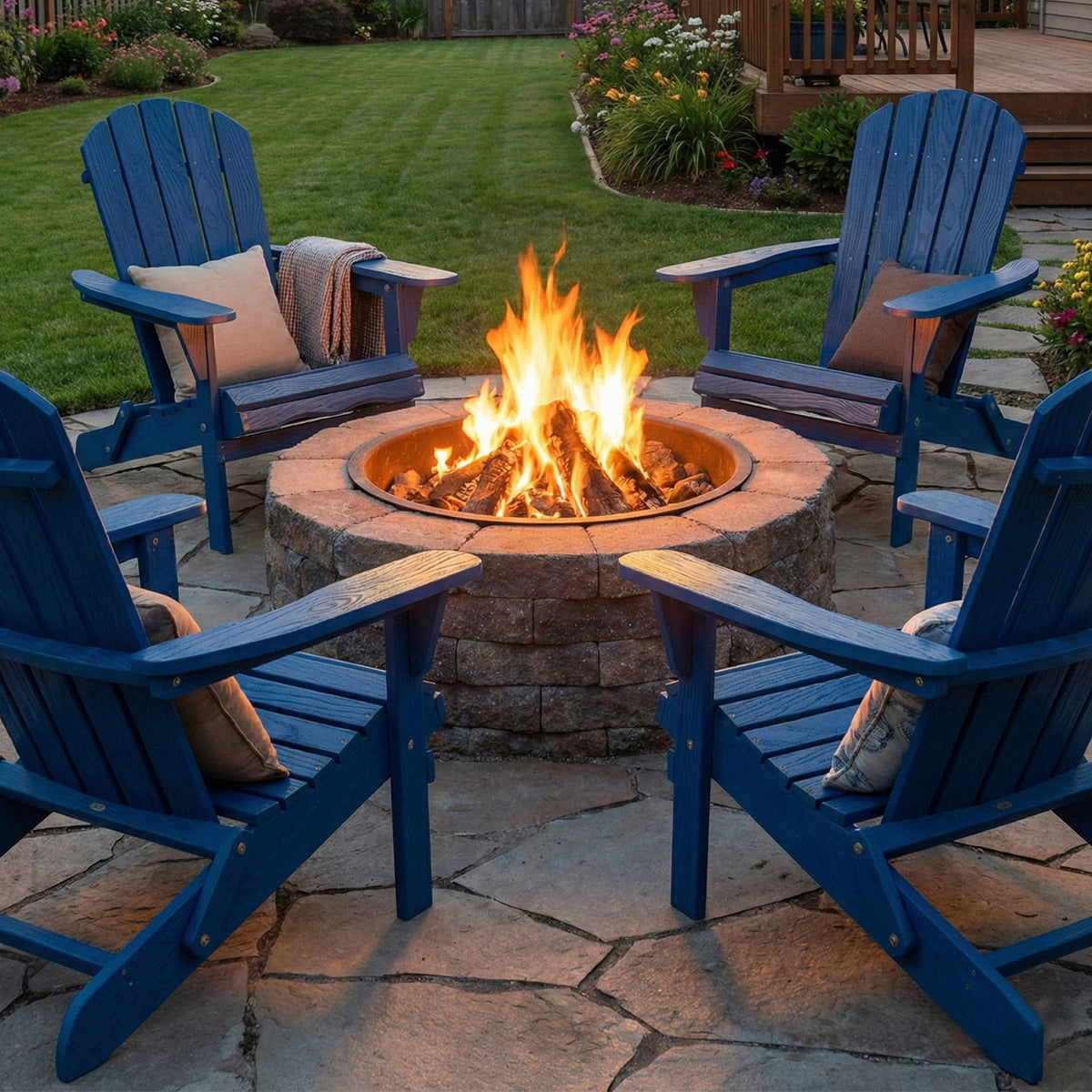 Outdoor Folding Adirondack Chair With Pre-Assembled BackRest & SeatBoard Patio - Navy Blue