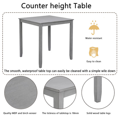 5 Piece Dining Table Set, Wooden Dining Square Table Set For 4, Counter Height Kitchen Table Set With Square Table And 4 Upholstered Chairs - Gray