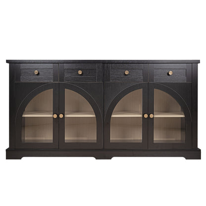 Sideboard Cabinet With 4 Drawers And 4 Arched Doors, Accent Storage Cabinet With Adjustable Shelves For Dining Room - Black