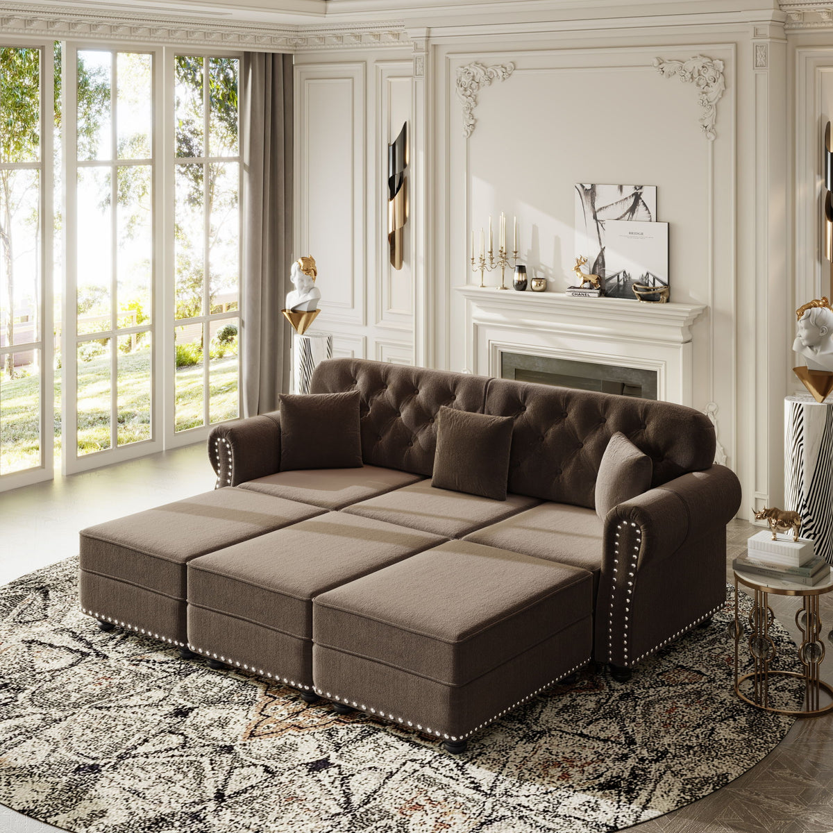 Upholstered Sofa Set With Nailhead Trim And Rolled Armrests, Includes Pillows