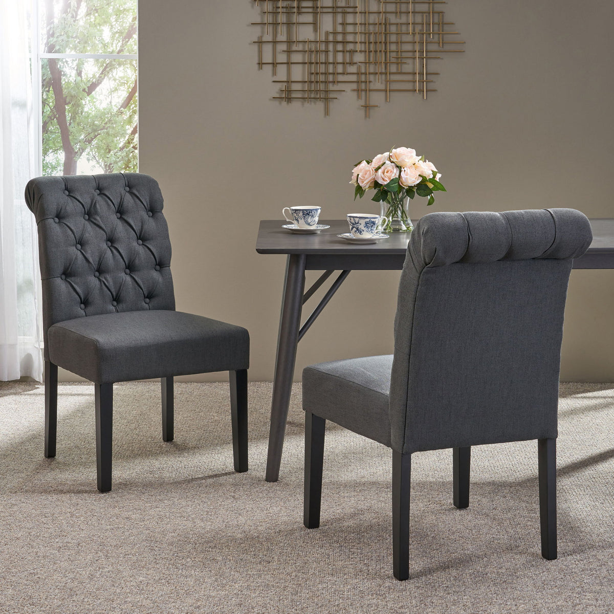 Broxton - Tuft Dining Rolltop Chairs With Button Tufted Backrest (Set of 2)