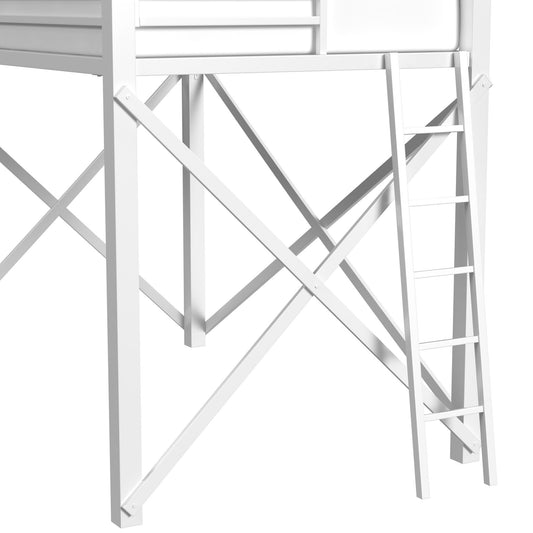 Talia - Full Loft Bed Fences, Long Rails, Long X Bar And Slats - White