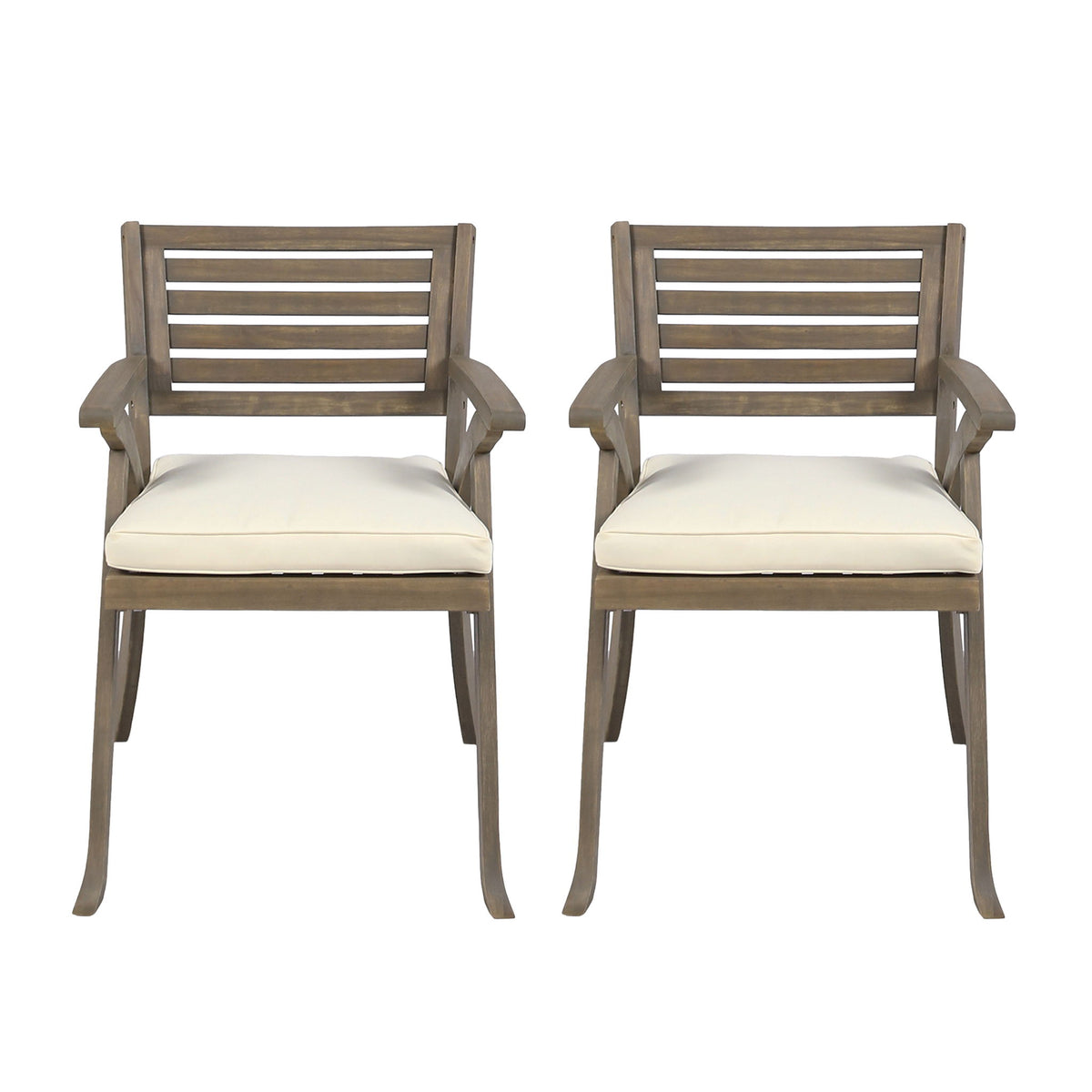Helen - Outdoor Acacia Wood Dining Chair (Set of 2) - Gray / Creme