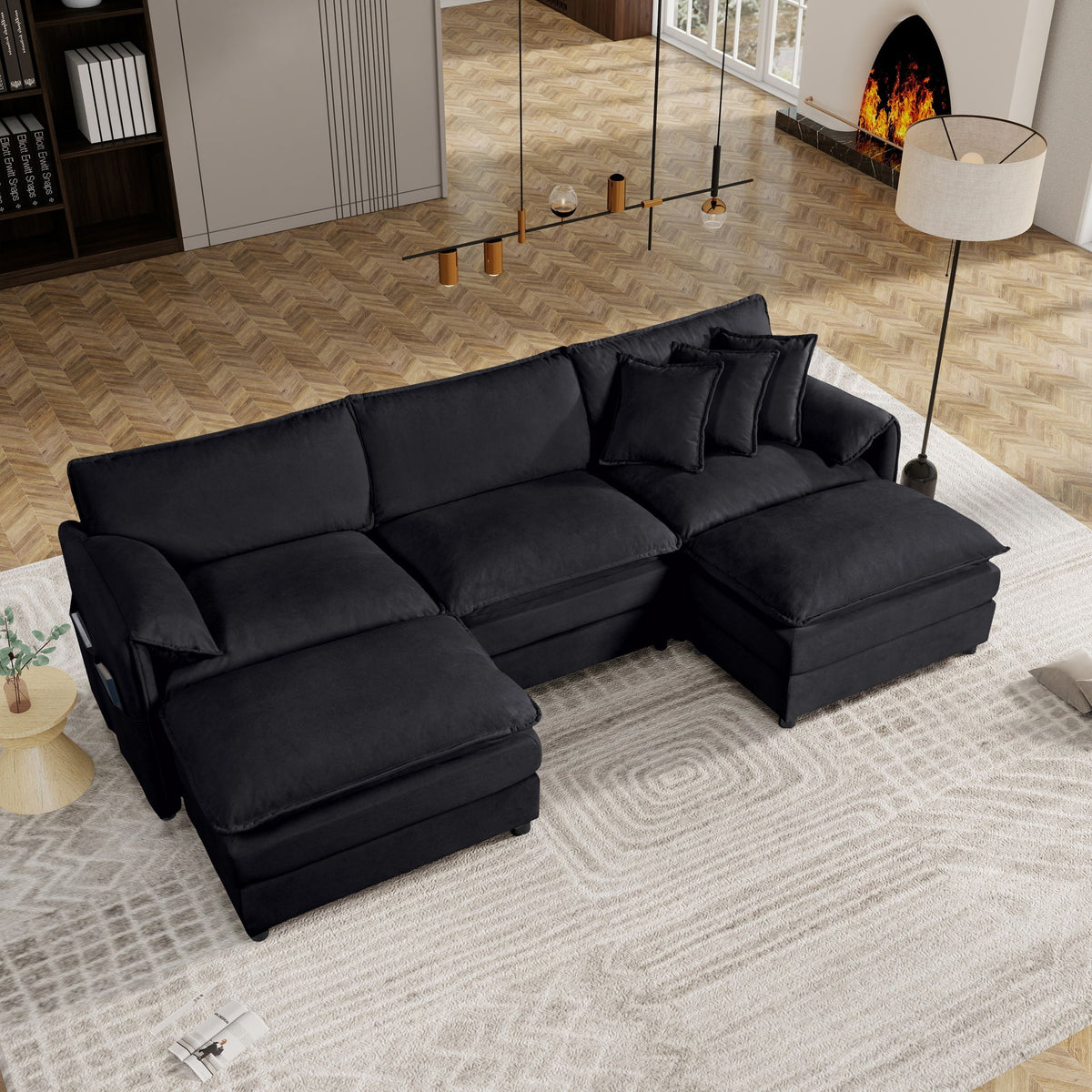 Modern Comfy Deep Seat Modular Sectional Sofa Cloud Couch With Ottoman