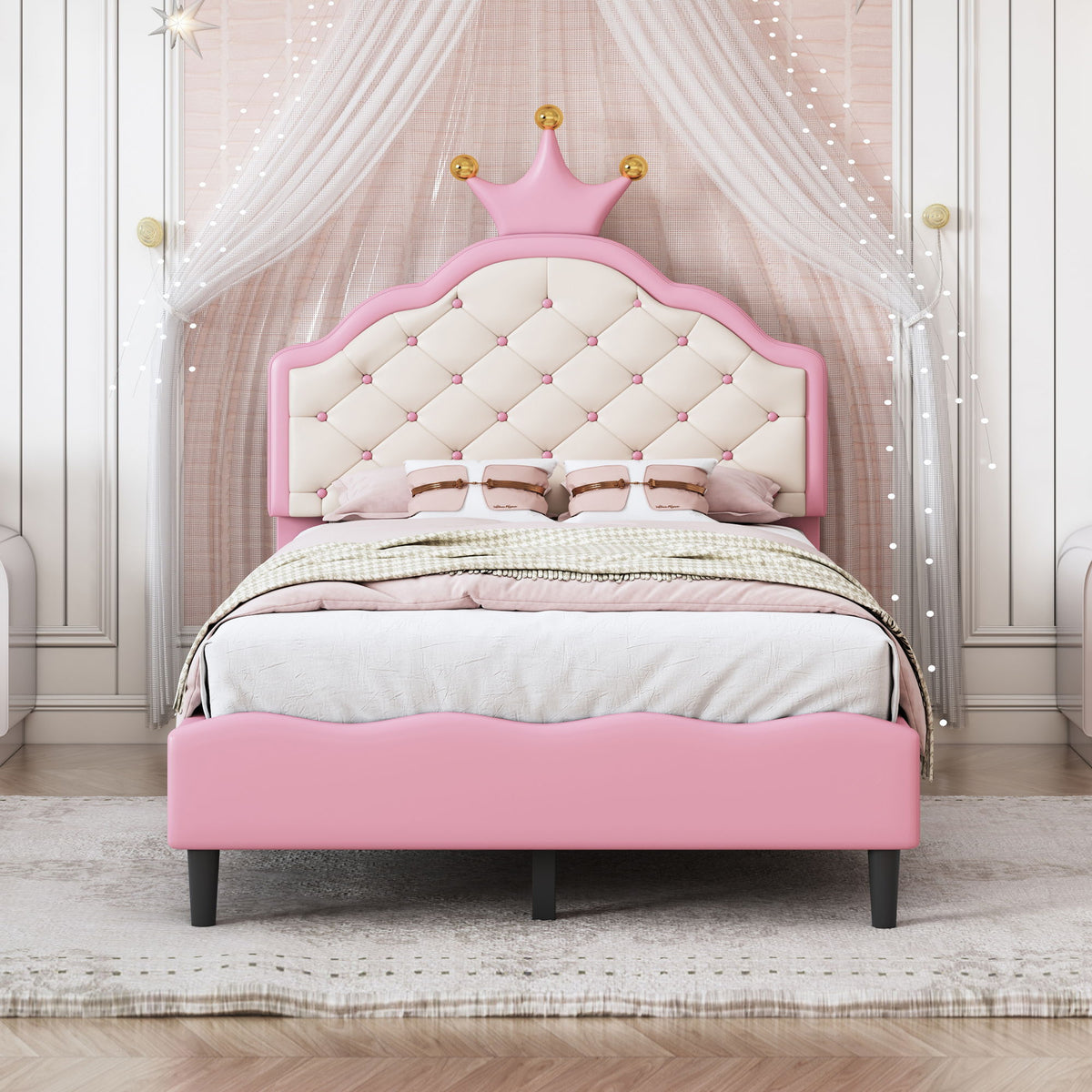Lovely Crown Fantasy Princess Bed With Tufted Headboard