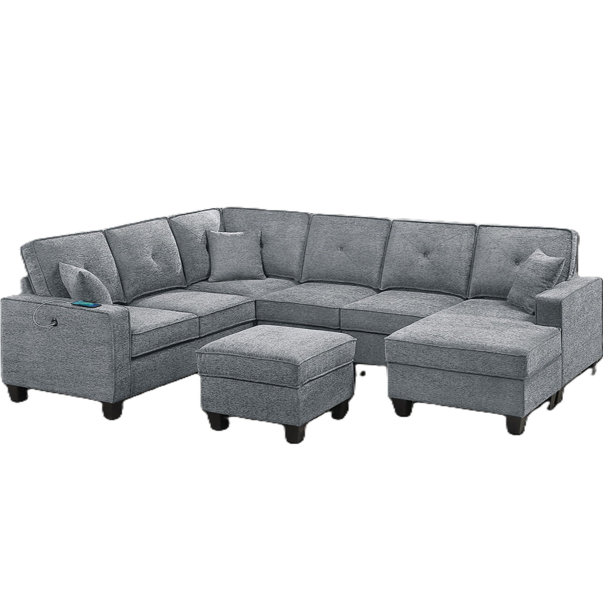 5 Piece Sectional Set With USB Port And Ottoman