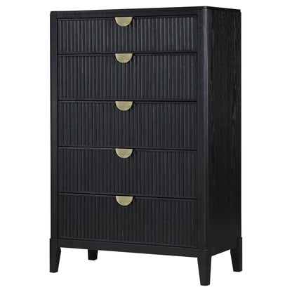 Mason - 5 Drawer Chest With Fluted Design - Black
