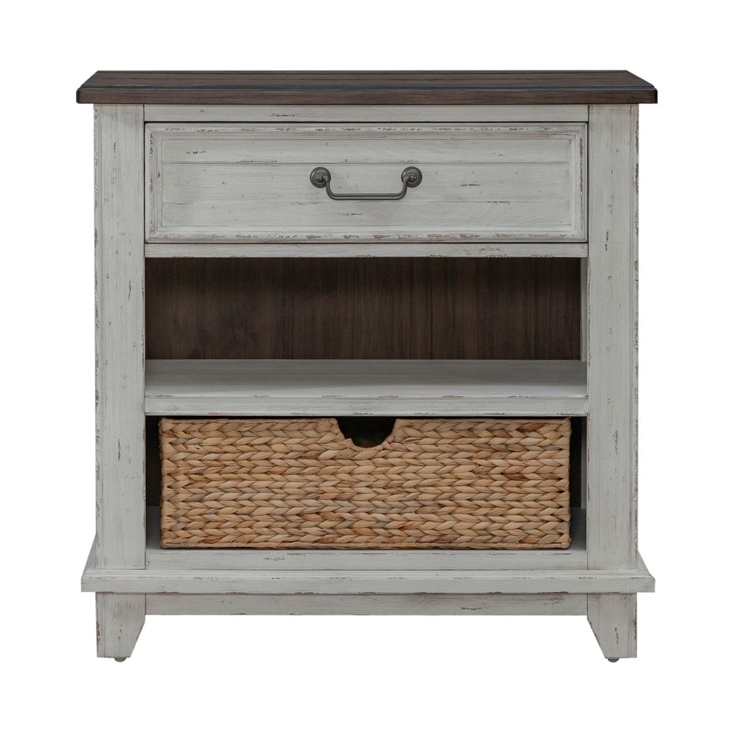 River Place - Bedside Chest With Charging Station - Riverstone White & Tobacco