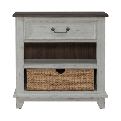 River Place - Bedside Chest With Charging Station - Riverstone White & Tobacco