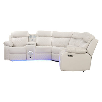 Lacrosse - Power Reclining Sectional Sofa & Bluetooth Speakers, LED Lights, Console Storage, Cup Holders And USB Charging - Beige