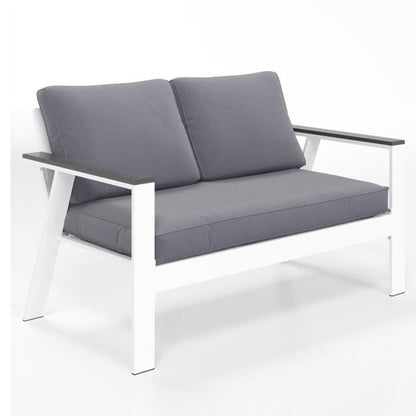 All Weather Patio Loveseat With Armrests & Angled Backrest - White / Gray