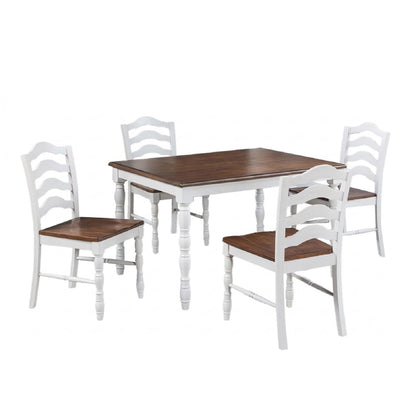 5 Piece Dining Set With Table And Ladder Back Chairs - Oak / White