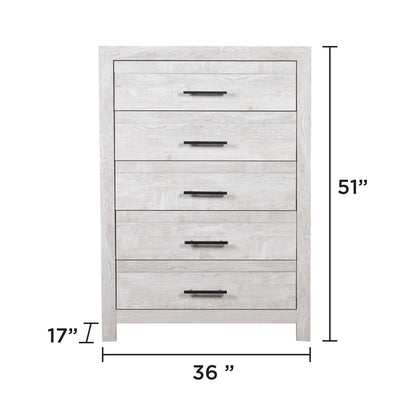 Modern Style 5 Drawer Chest In Natural Rustic Wood With Clean Lines And Spacious Storage