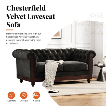 Chesterfield Loveseat Sofa, 2 Person Rolled Arm Upholstered Couch