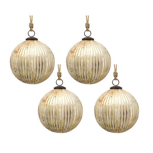 Christmas Ball Ornaments, Glass Decorative Hanging Ball Christmas Tree Ornaments For Holiday Party Decorations (Set of 4) - Silver